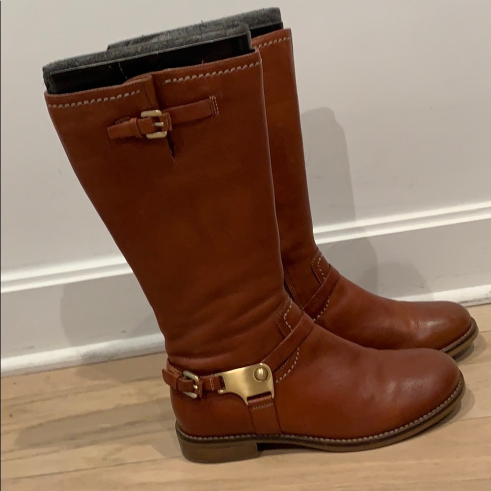 Ecco Cognac Riding Boots with gold buckle